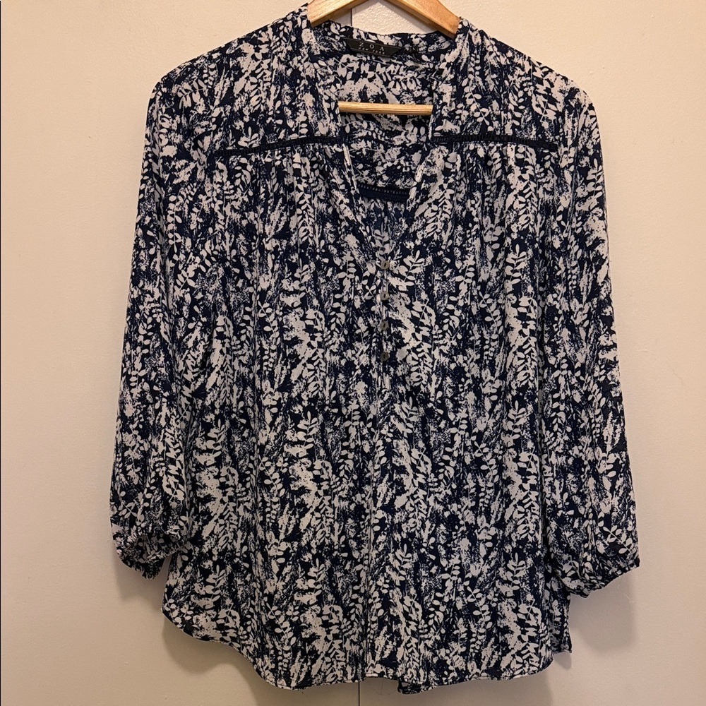 Elegant Navy and White Floral Blouse